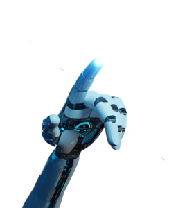 Mão robótica apontando, símbolo de inteligência artificial